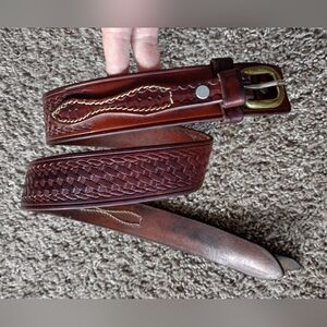 Triple K Deluxe Brown Leather Ranger Belt 53A-36 with Brass Buckle